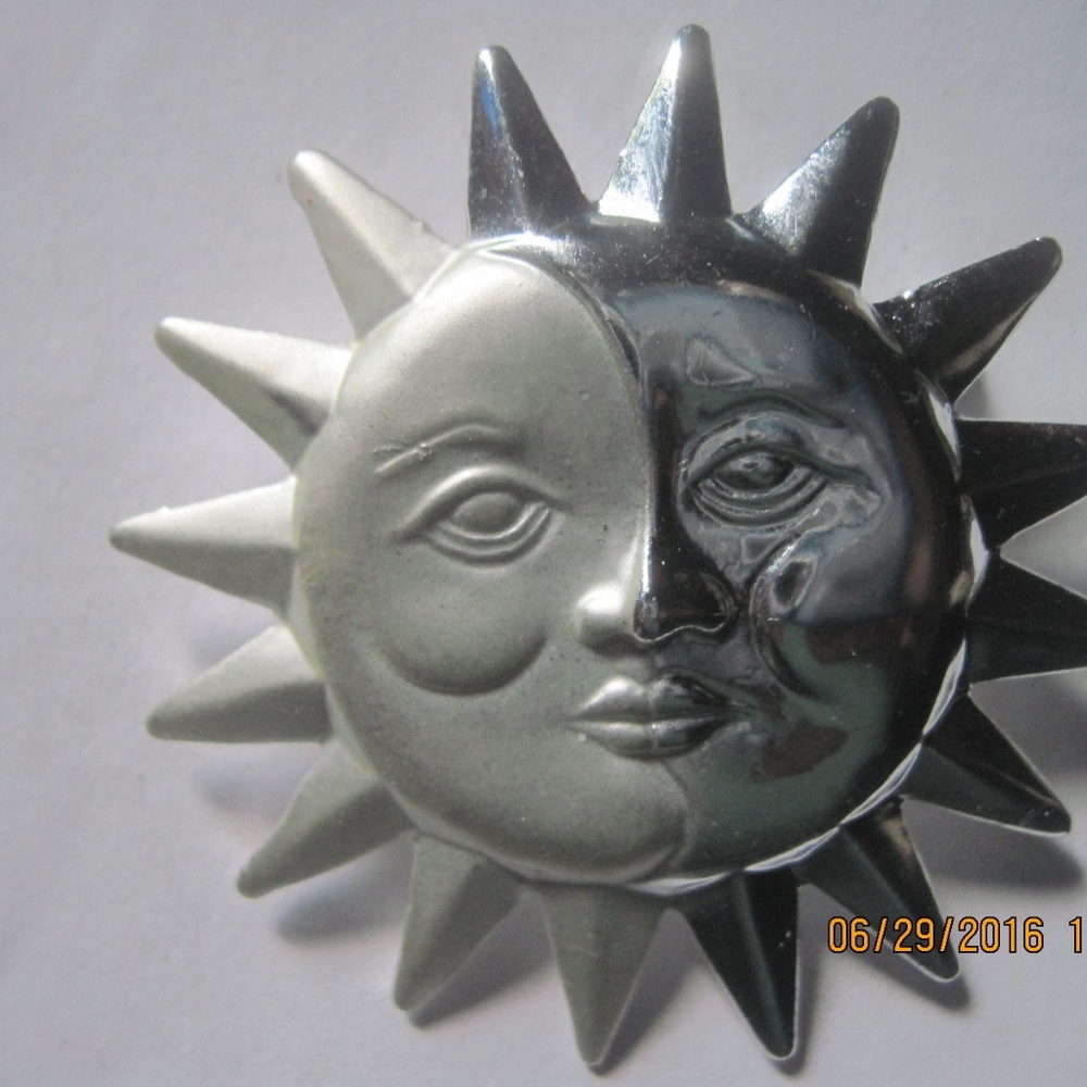 Vintage DANECRAFT  Celestial Sun/Moon Matte Brooch